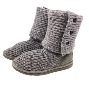 UGG Australia Women's Knit Button Tall Boots‎ Gray Suede Sheepskin Size Unknown